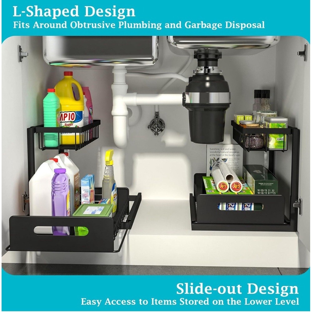2 Pack Under Sink Organizer, Slide Out Storage Shelves for Kitchen & Bathroom